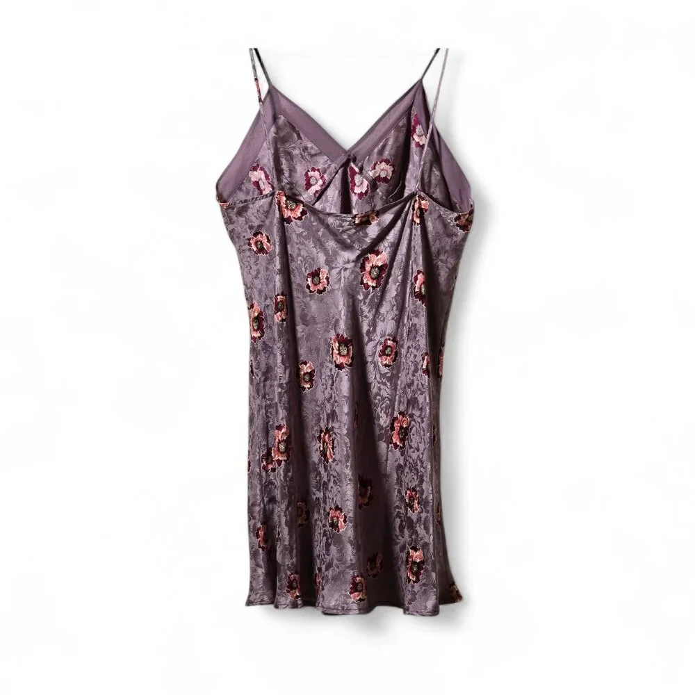 100% Silk Floral Chemise Nightgown Size M Purple Slip Cami Lingerie - Picture 5 of 10